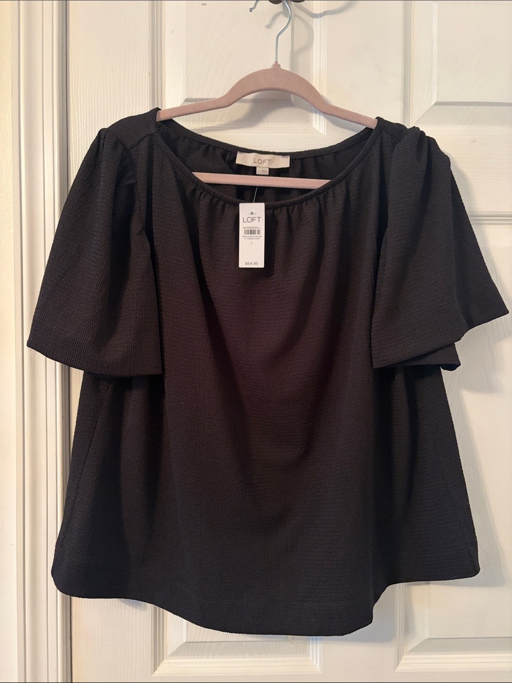 LOFT Black Short Flutter Sleeve Peasant Top